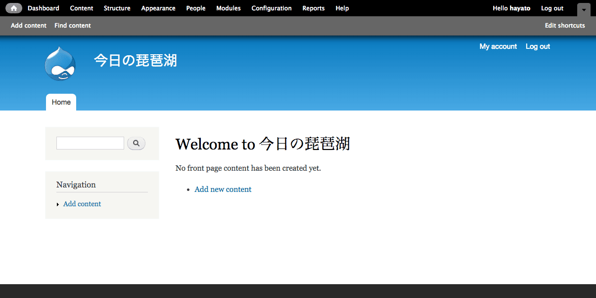 セットアップ直後のサイトのトップページ