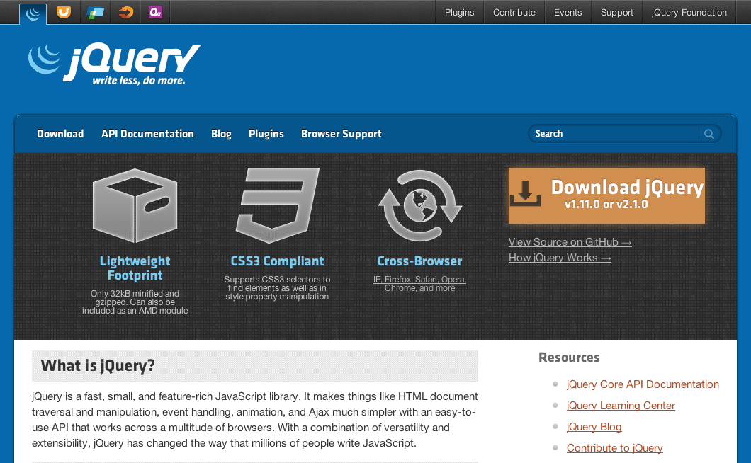 jQuery 公式サイトのトップページ