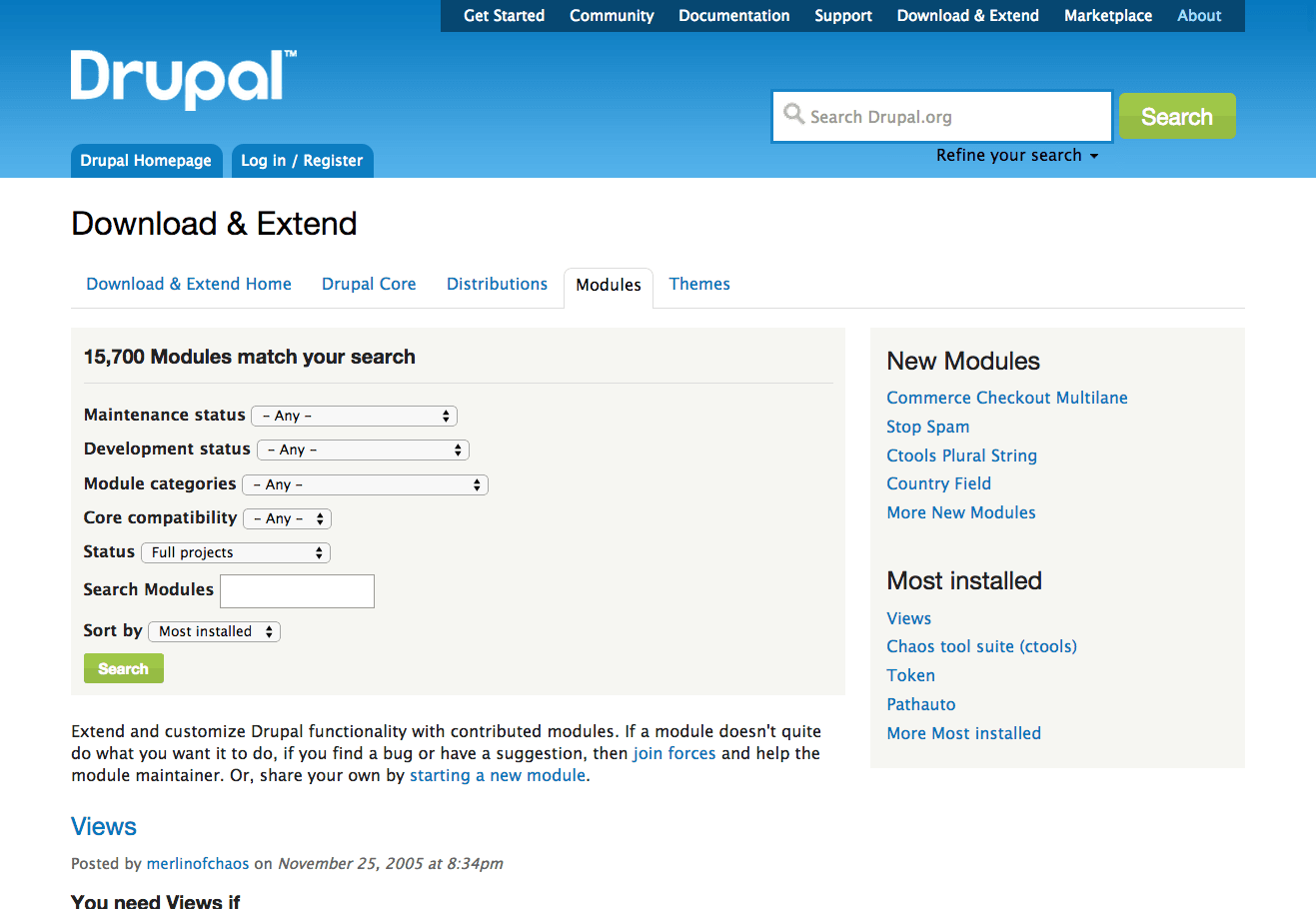 Drupal モジュール プロジェクトページ