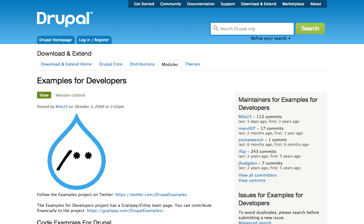 Drupal Example モジュール 公式ページ