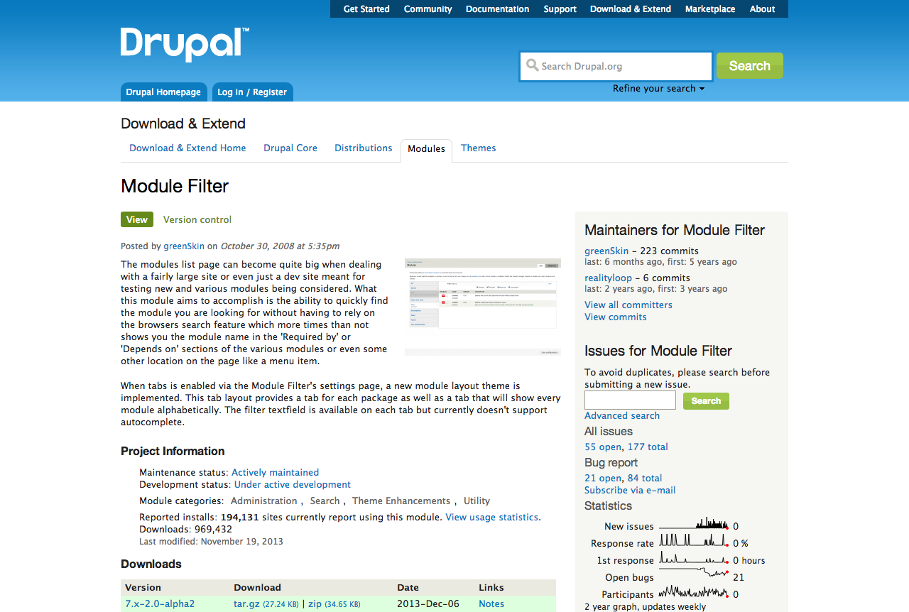 Drupal Module Filter の公式ページ